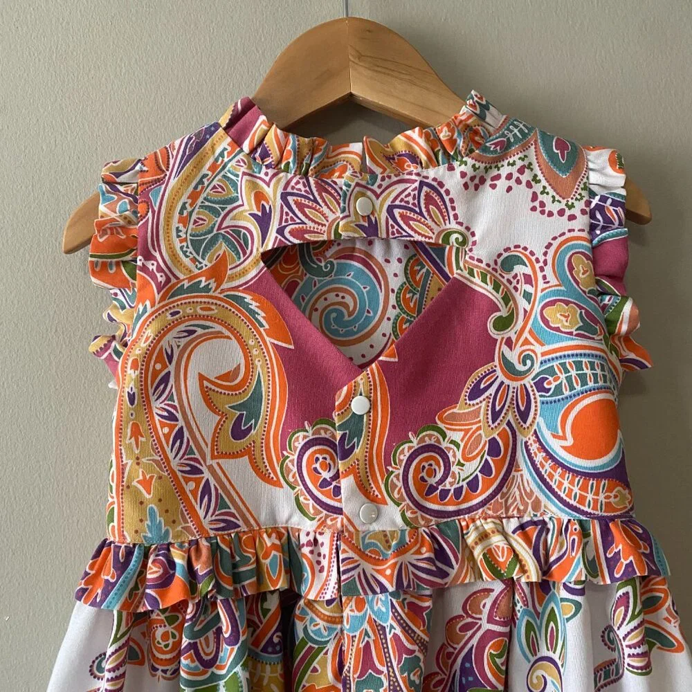 Handmade Children's Multicolour Cotton Poly Sleeveless Triangle Cut Out Dress - Picture 8 of 15